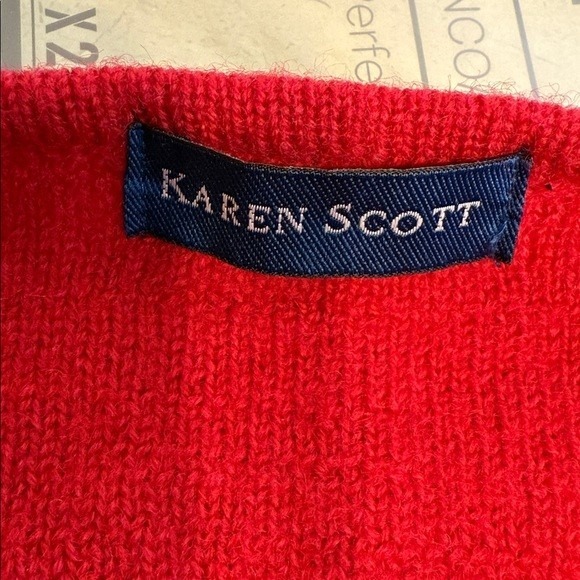 Karen Scott Red Christmas Tree Embroidered 100%Wool Button Up Cardigan Sweater M - Picture 6 of 8